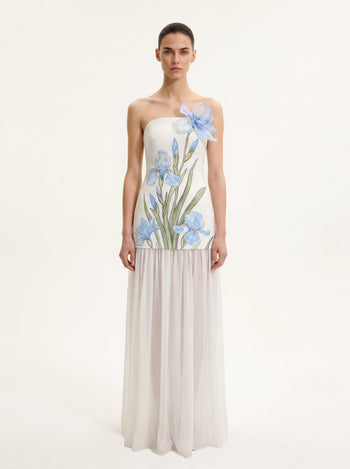 Trägerloses Maxikleid mit Blumenmuster-Mix - Elfenbein