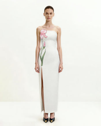 Trägerloses Blumen-Maxikleid - Weiß