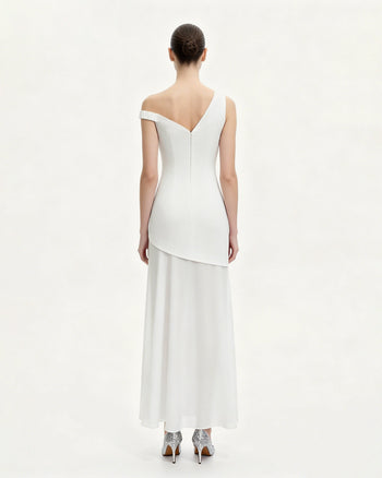 Blumen- Asymmetrisches Maxikleid - Weiß