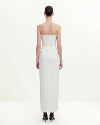 Trägerloses Blumen-Maxikleid - Weiß