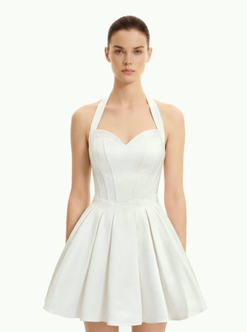 Plissiertes Bustier-Neckholder-Minikleid - Weiß