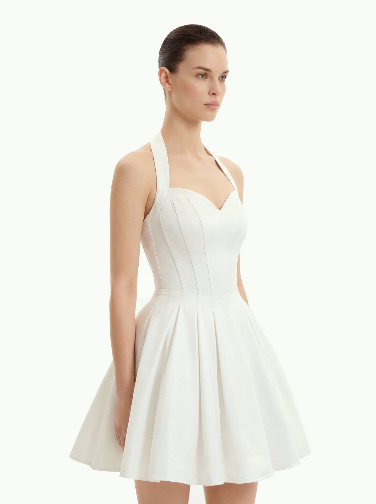 Plissiertes Bustier-Neckholder-Minikleid - Weiß