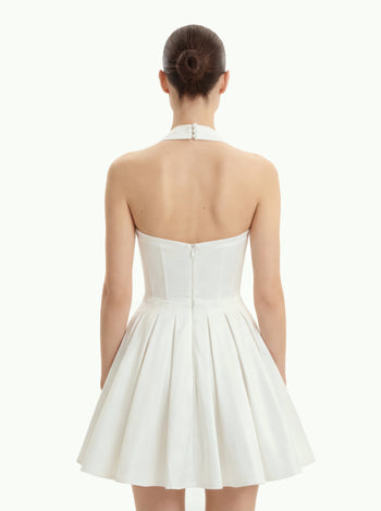 Plissiertes Bustier-Neckholder-Minikleid - Weiß