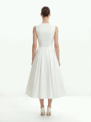 Plissiertes Midikleid mit V-Ausschnitt vorne - Weiß