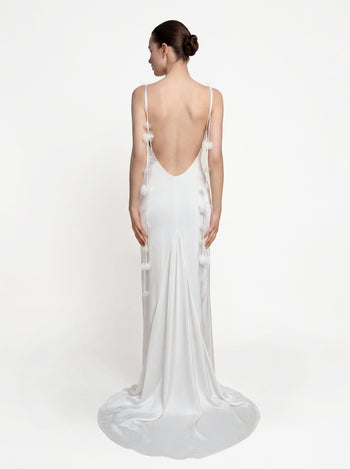 Satin Träger-Maxikleid mit Blumenbändern - Weiß