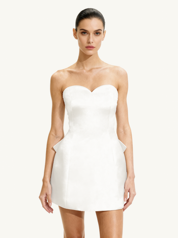 Satin trägerloses Minikleid mit Schleife hinten - Weiß