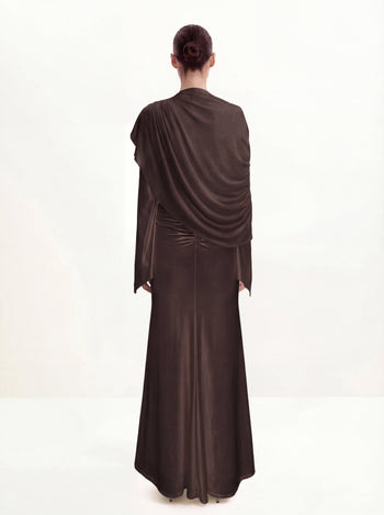 Transparenter Schal Gerafftes Figurbetontes Maxikleid - Braun