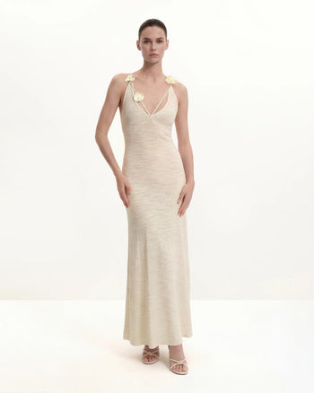Texturiertes Knit Neckholder-Maxikleid - Creme