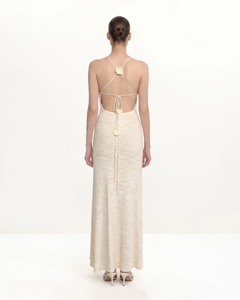 Texturiertes Knit Neckholder-Maxikleid - Creme