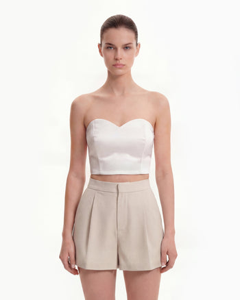 Gewebte Baumwoll-Anzugshorts - Beige