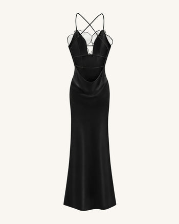 Orchideenbesticktes Kleid – Schwarz/Weiß