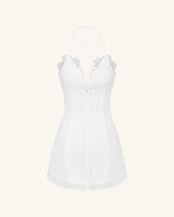 Blumenbesticktes Minikleid - Weiß