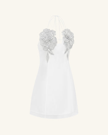 Blumenbesticktes Minikleid - Weiß