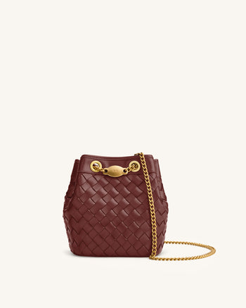 Yara Handgewebte Bucket Bag - Burgunder