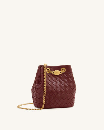 Yara Handgewebte Bucket Bag - Burgunder