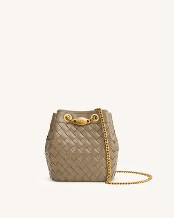 Yara Handgewebte Bucket Bag - Taupe
