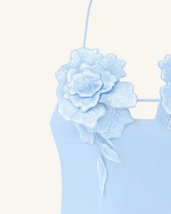 Blumenbesticktes Minikleid - Blau