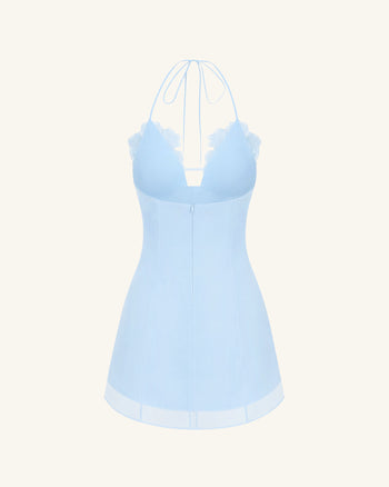 Blumenbesticktes Minikleid - Blau