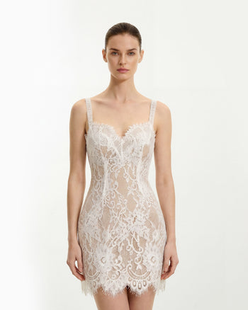 Bodycon-Kleid mit Wimpernspitzen-Spitze - Weiß