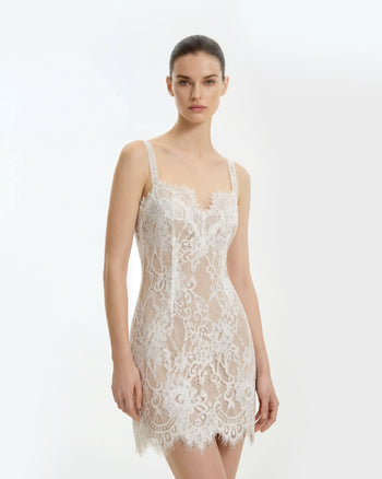 Bodycon-Kleid mit Wimpernspitzen-Spitze - Weiß