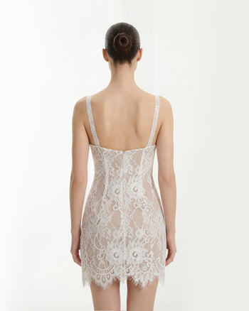 Bodycon-Kleid mit Wimpernspitzen-Spitze - Weiß