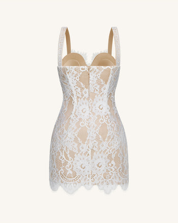 Bodycon-Kleid mit Wimpernspitzen-Spitze - Weiß