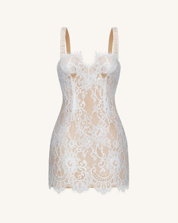 Bodycon-Kleid mit Wimpernspitzen-Spitze - Weiß