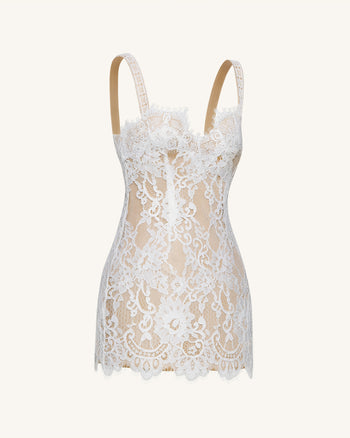 Bodycon-Kleid mit Wimpernspitzen-Spitze - Weiß