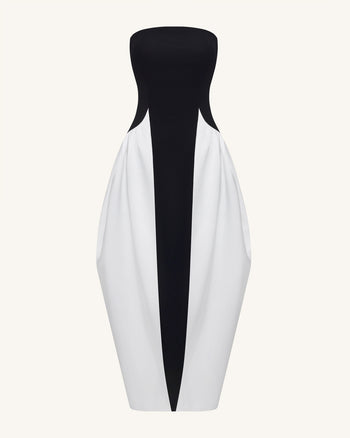 Monochromes trägerloses Maxikleid mit Paneelen und skulpturaler Form - Schwarz
