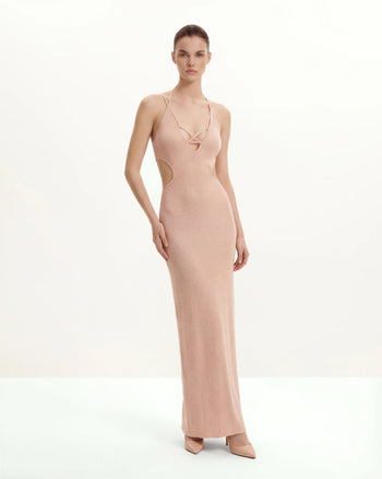 Geripptes Knit Maxikleid mit Cutout - Rosa