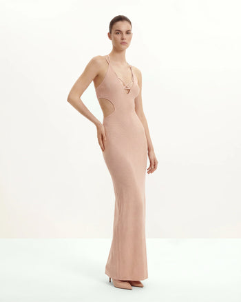 Geripptes Knit Maxikleid mit Cutout - Rosa