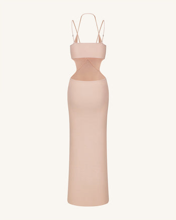 Geripptes Knit Maxikleid mit Cutout - Rosa