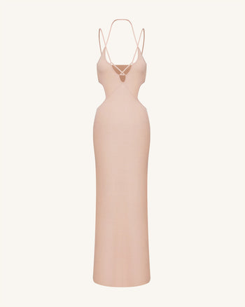 Geripptes Knit Maxikleid mit Cutout - Rosa