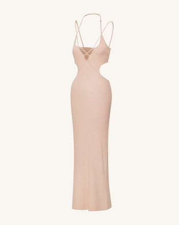 Geripptes Knit Maxikleid mit Cutout - Rosa
