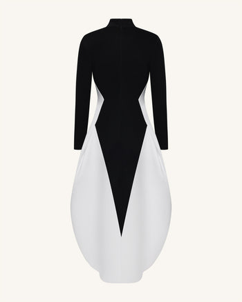 Monochromes Paneel-Langarm-Maxikleid - Schwarz
