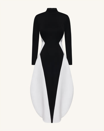 Monochromes Paneel-Langarm-Maxikleid - Schwarz