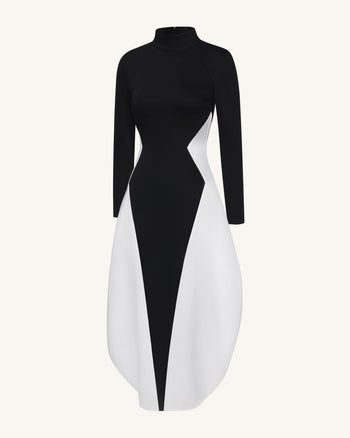 Monochromes Paneel-Langarm-Maxikleid - Schwarz