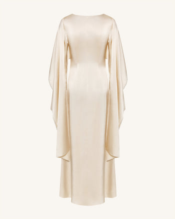 198Perlenbesetztes Maxikleid mit Umhangärmeln und U-Boot-Ausschnitt - Creme