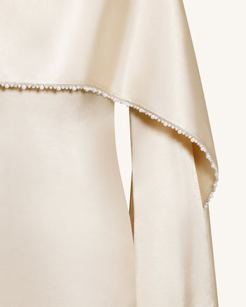 198Perlenbesetztes Maxikleid mit Umhangärmeln und U-Boot-Ausschnitt - Creme