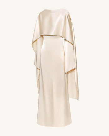 198Perlenbesetztes Maxikleid mit Umhangärmeln und U-Boot-Ausschnitt - Creme