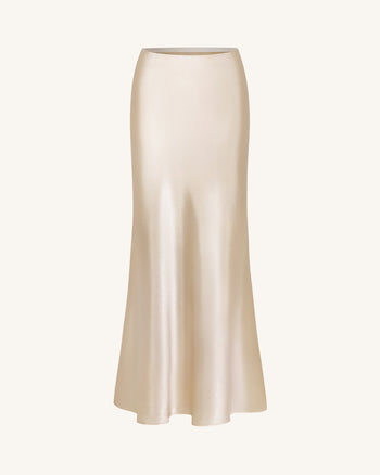 Satiniertes Maxikleid mit Drapierung - Creme