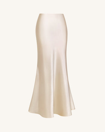 Satiniertes Maxikleid mit Drapierung - Creme