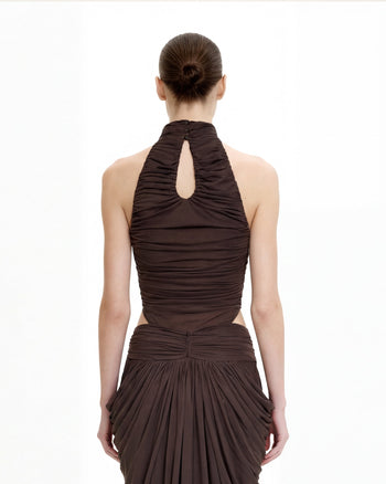 Geraffter Halterneck-Body mit Twist-Detail vorne – Braun