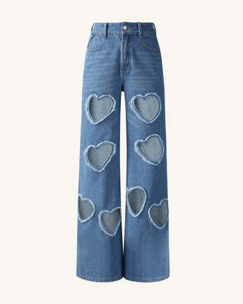 Sophia Verzierte Jeans mit Herzausschnitt - Mittelblau