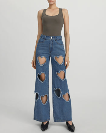 Sophia Verzierte Jeans mit Herzausschnitt - Mittelblau