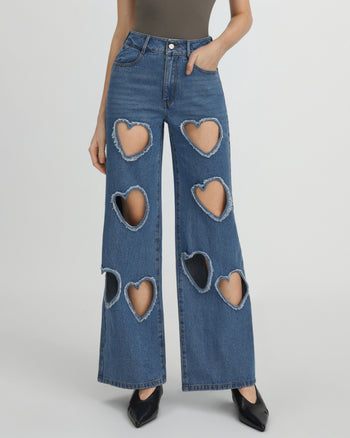 Sophia Verzierte Jeans mit Herzausschnitt - Mittelblau