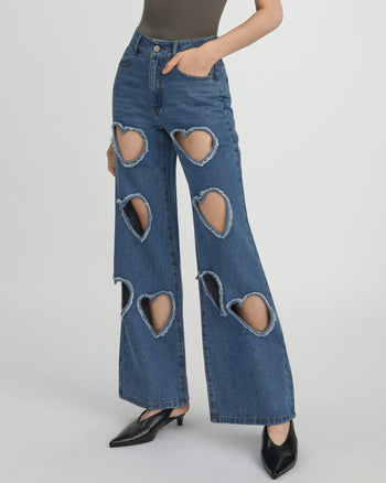 Sophia Verzierte Jeans mit Herzausschnitt - Mittelblau