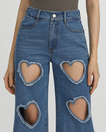 Sophia Verzierte Jeans mit Herzausschnitt - Mittelblau