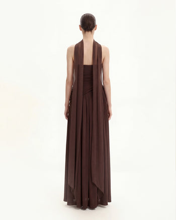 Maxikleid ohne Träger mit Raffung - Braun