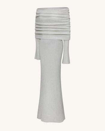 Knit Maxikleid mit schulterfreiem Ausschnitt - Creme